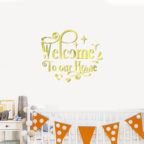 INCAUCA Welcome to Our Home Wall Decor Sticker, Acrylic 3D Mirror Black - Picture 6 of 7