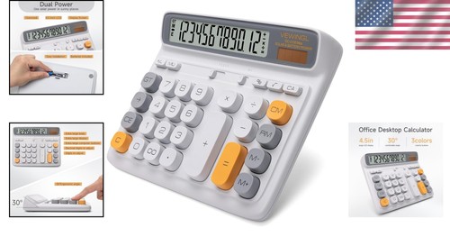 12-Digit Desktop Calculator with Solar & Battery Power - Easy to Use Gray Design - Picture 2 of 8