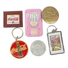 Vintage Coca-Cola Memorabilia Lot 1993 NCAA Final Four Tin Pin Keychains Coin