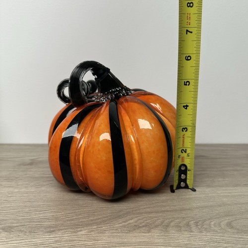 TAHARI zucca vetro artistico soffiato a mano strisce arancioni designer autunno decorazione casa nuovo - Foto 8 di 9