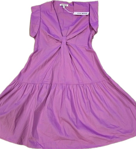NUEVO CON ETIQUETAS S Steve MADDEN Vestido Torcido Frontal En Niveles Midi Púrpura FEMENINO Volantes Y2K - Imagen 2 de 16