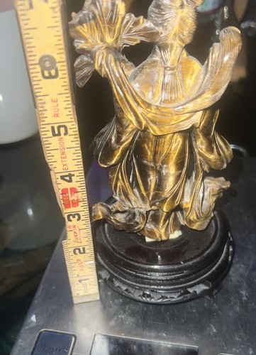 Bronzeskulptur Jungfrau Dame Jugendstil handgefertigte Figur auf Holzständer - Bild 7 von 10