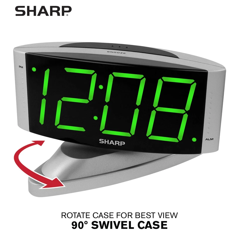 SHARP Home LED Digital Alarm Clock – Swivel Base - Outlet Powered, Simple - Image 2 of 4