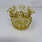 Fenton Yellow Buttercup Hobnail Glass Rose Bowl Ruffled Rim Vintage Art Glass