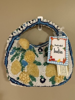 New Release Handcrafted in India Blue Lemon Vine Beaded Bag Viral TikTok