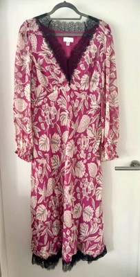 TED BAKER Kleid Dress L 38 40 Maxikleid Tunika Sommerkleid pink Spitze schwarz