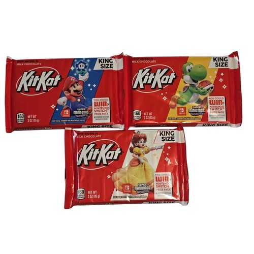 3 Super Mario Wonder KitKat King Size Collectible Candy Bars Mario Yoshi Peach - Picture 2 of 11