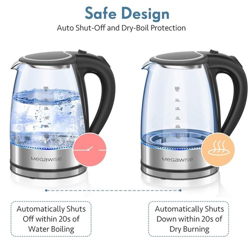 Electric Kettle, 1.8L Borosilicate Glass Tea Kettle with LED Light, Auto Shut... - Picture 3 of 8