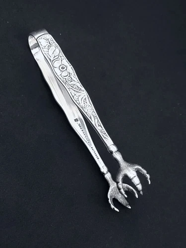 1887 ORQUID TOWLE STERLING AESTHETIC ORNATE CLAW HANDS SOLID SUGAR TONGS SCARCE