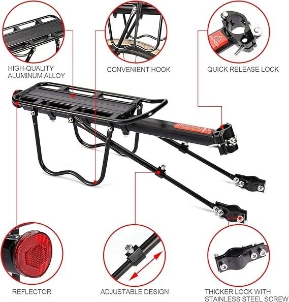 Rear Bike Rack Cargo Rack Alloy Luggage Carrier Bicycle 110 Lbs Capacity Holder
