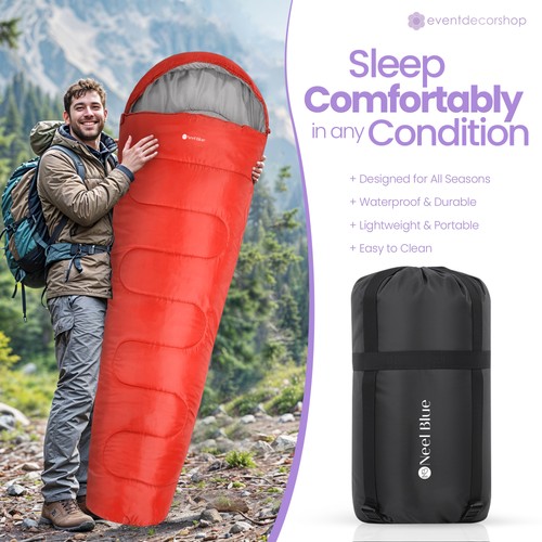 Adult Mummy Sleeping Bag 4 Season Single Waterproof Outdoor Camping Hiking Zip - Picture 44 of 61