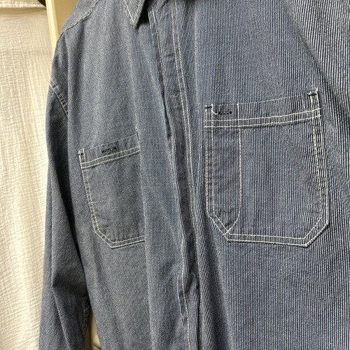 GAPVintage Shirt Men Large GAP Blue Rail Stripe Utility Chore Cotton Denim Y2K - Picture 3 of 15