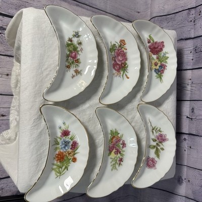 6 Vintage Chadwick Porcelain Bone dishes Japan Gold trim Different Floral design