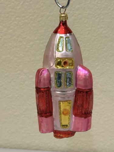 Radko TO THE MOON Rocketship 7" Glass Ornament USED - Picture 2 of 9