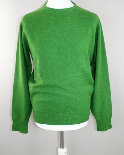 William Lockie Jumper 100% Lambswool Green Made in Scotland Crew Neck Knit L