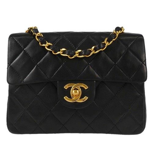 Chanel Black Lambskin Mini Classic Square Flap Shoulder Bag 17 196929