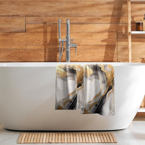 Marble Hand Towels for Bathroom - Grey 28.3x14.4in Gold Black Grey White Marble - Picture 2 of 7