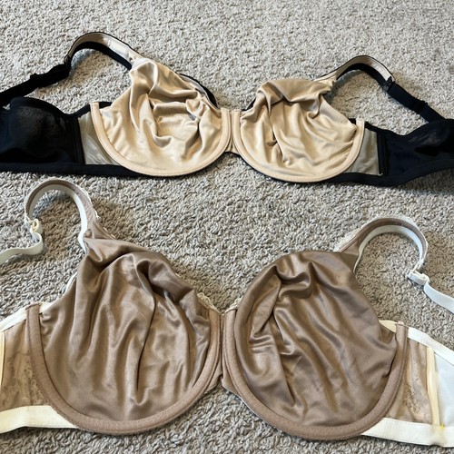 Lot Of 2 CACIQUE 44D UNDERWIRE Lined Lace Bras Ivory Black Wide Straps - Picture 7 of 11