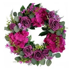 Handmade Artificial Purple Rose Wreath 20 inches Front Door Wreath
