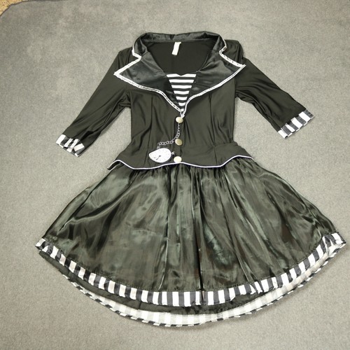 Dark Mad Hatter Costume Dress-ONLY Built-in Crinoline Black Silver Youth L 28" - Picture 2 of 23