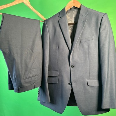 Perry Ellis Portfolio - Blue Sharkskin Slim Fit Suit (Jacket 40L, Pants 36x32)