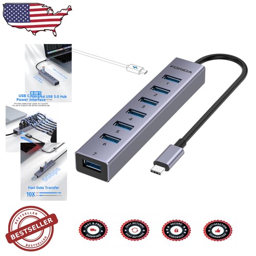 USB C Hub 8-Port, 5Gbps Speed, Fast Charging, Laptop Gray - Picture 1 of 11