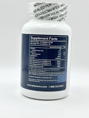 PhysioTru Physio Omega Ultra-Pura DPA DHA EPA ADVANCED FORMULA (60 Softgels) - Picture 4 of 6