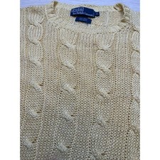 VTG Polo Ralph Lauren Men's Yellow Open Cable Knit Linen Blend Sweater Sz XL