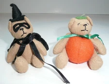 2 Miniature Jointed Bear Halloween Pumpkin and Witch Costume- Punkin Mini Tiny