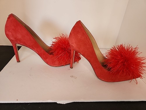 Sam Edelman “Haide” Feather Trimmed Red Suede Pumps Shoes 8.5 Medium Womens - Picture 21 of 24