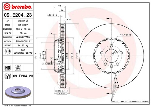 2x BRAKE DISC 09.E204.23 FOR LAND ROVER RANGE/SPORT/II/IV/III PT306 3.0L 6cyl - Picture 2 of 7