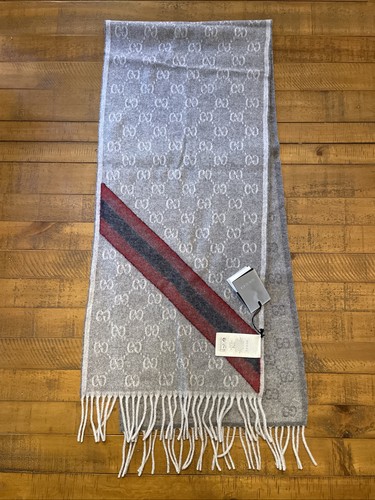 Gucci Nikky Wool  Scarf Light Gray with GG (authentic) Monogram Web Design - Picture 7 of 8