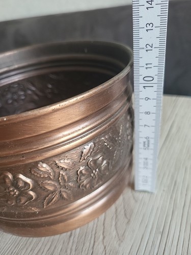 Vintage Kupfer Blumen Topf Übertopf Mit Schöne Muster Form 60er Jahre H11×B15 Cm - Bild 6 von 7