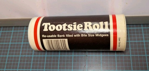 Vintage Tootsie Roll Tube Coin Bank 6” Height Cardboard Tube Metal End - Foto 2 di 13