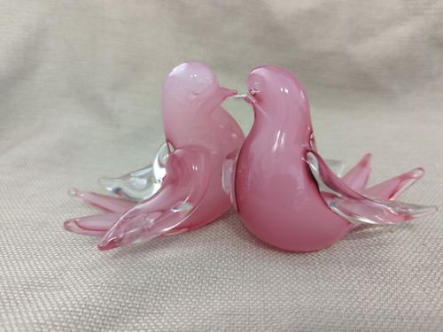 Vintage Murano(?) Glass Pink Clear Cased Love Birds - Picture 3 of 5
