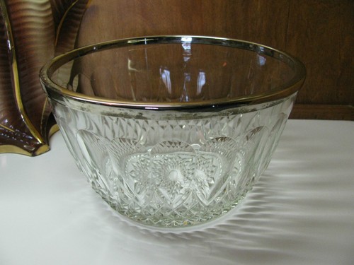 Vintage REIMS geschliffenes Glas dekorative SERVIERSCHALE mit SILBER Tellerrand FRANKREICH - Bild 10 von 12
