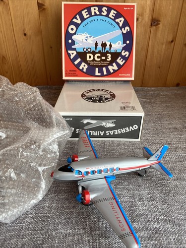 Schylling DC-3 Friction Power Tin Airplane Overseas Air Line Spin Propellers Box - Picture 1 of 12