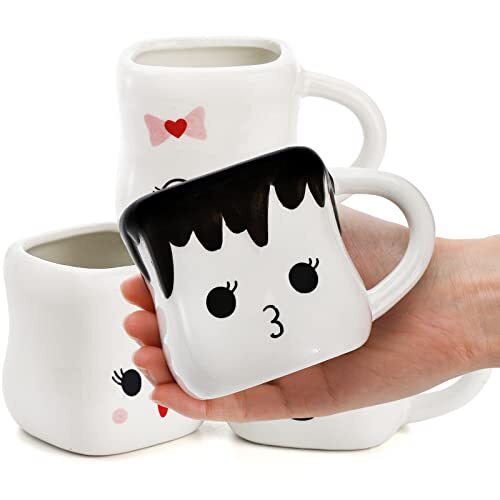 Paquete de 4 lindas tazas de malvavisco de cerámica chocolate caliente tazas de cacao - Imagen 5 de 6
