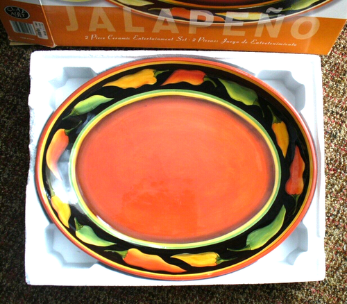 Brand New~KOHL'S~Boxed~CLAY ART~Santiago~JALAPENO PEPPERS~Oval Platter &Dip bowl - Picture 4 of 9