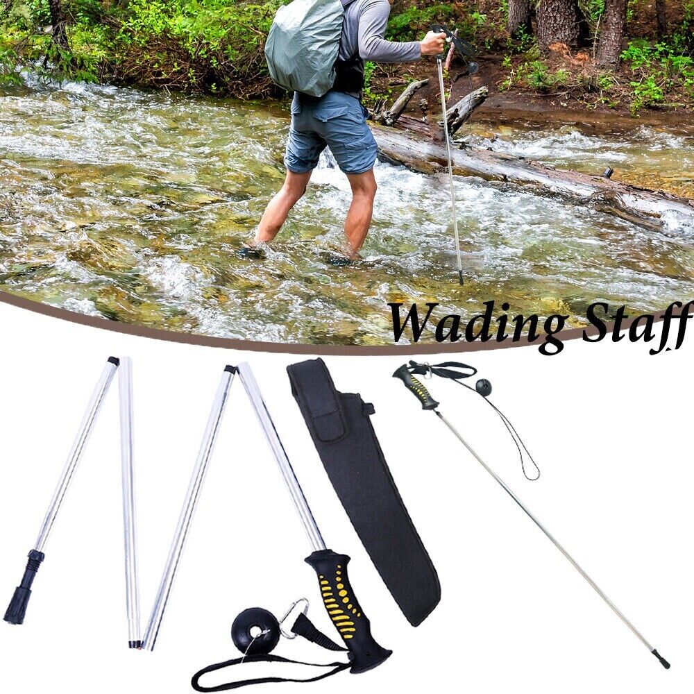 Collapsible Folding Wading Staff Fly Fishing Stick Corded rods