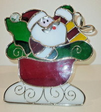 Stained Glass Santa Claus Candle Holder Sun Catcher Tea Light   6  H