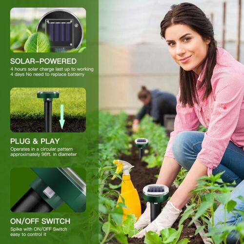 8 pack Solar Power Ultrasonic Repellent Mice Gopher Mole Pest Snake Repeller USA - Picture 4 of 17