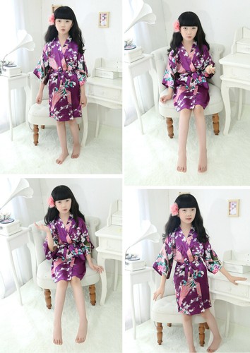 Children Kids Satin Silk Robe Kimono Bridal Bridesmaid Night Dress Gown Bathrobe - Picture 12 of 24