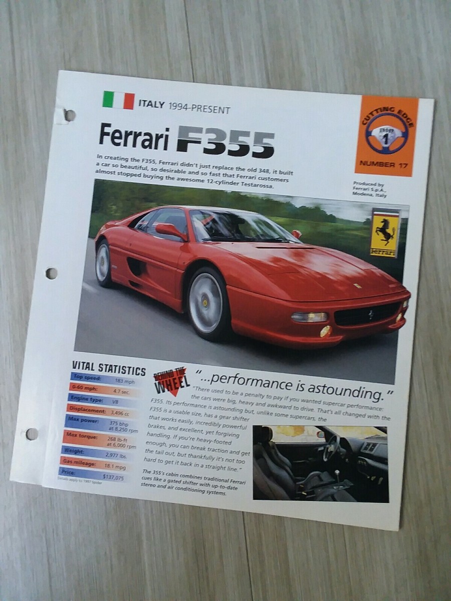 Ferrari F355 IMP Spec Sheet / Brochure, 1996,1997,1998,F-355