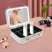 Dimmable LED Light Mirror Women Cosmetic Bag Travel Makeup Case Organizer Large