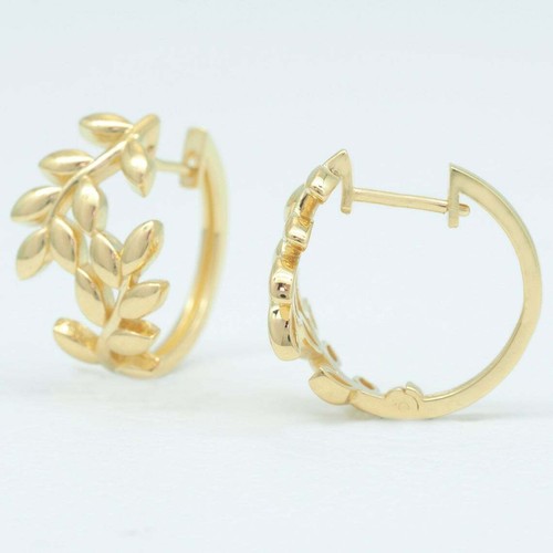 Olivenblatt Huggie Creolen 14K Gelbgold Handarbeit Schmuck Geschenk für Damen - Bild 5 von 6