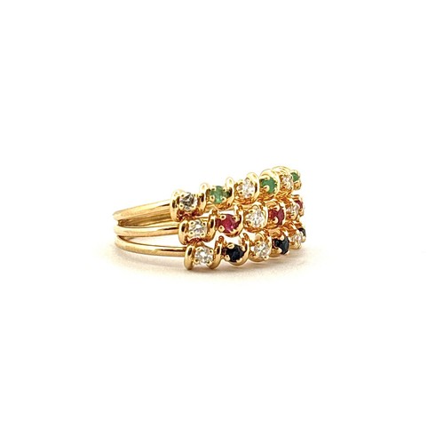 Bague or jaune 18 carats pierres précieuses et diamants , taille 51 ajustable - Picture 5 of 11