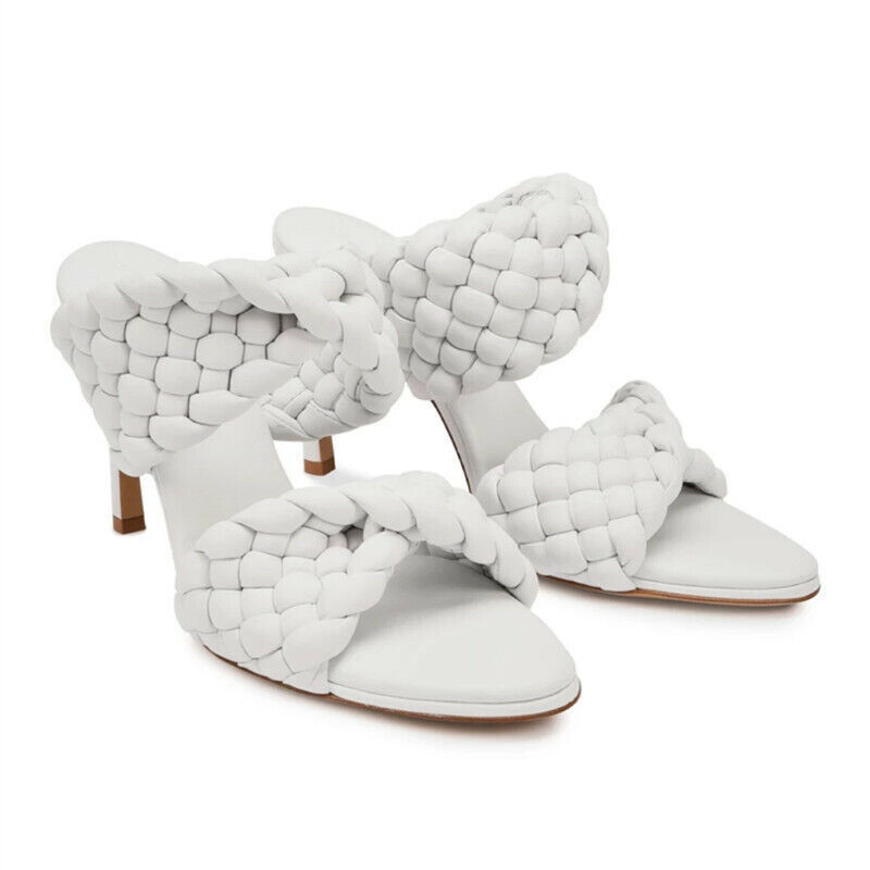 PANTOFOLA D’ORO Sandali donna tacco alto slim punta aperta intrecciato cinturino scarpe ciabatte estive