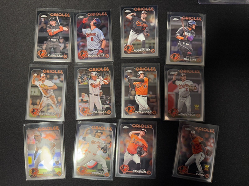 2024 Topps Chrome Baltimore Orioles Team Set 12 Cards Holliday RC, Gunnar, Adley
