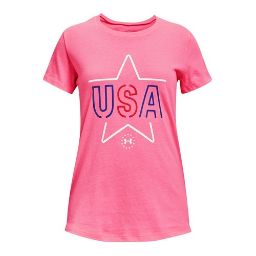 Under Armour UA Girls Graphic Short Sleeve Tee T Shirt Top USA Freedom Pink S SM - Picture 1 of 2